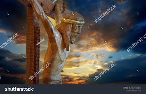 Jesus Christ On Cross Sculpture Against Stock Photo 2215986273 ...