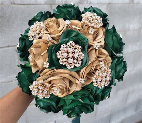 Emerald Green and Gold Bouquet - Etsy