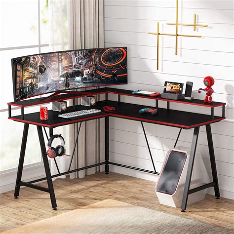 Tribesigns L Shaped Computer Desk with Hutch Shelf, Corner Gaming Desk ...