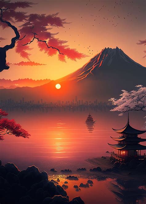 'Beautiful Japan Sunset ' Poster, picture, metal print, paint by Anime ...