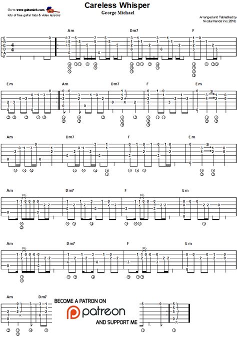 CARELESS WHISPER: Fingerstyle Guitar Tab - GuitarNick.com