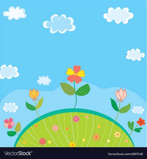 Cute landscape for kids with flowers Royalty Free Vector