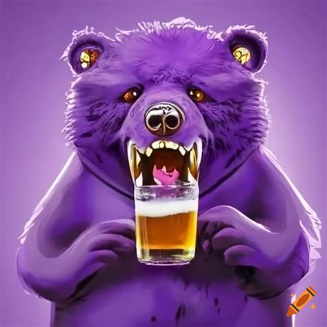 Funny purple bear mascot holding a beer on Craiyon