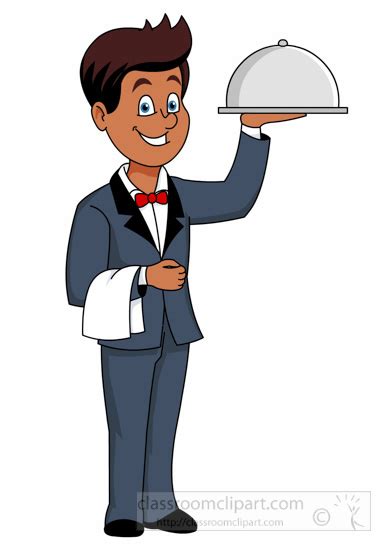 Food Clipart - waiter-carries-food-covered-tray-clipart - Classroom Clipart