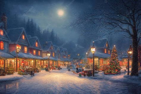 Download Snowy Village In Holiday Season Wallpaper | Wallpapers.com