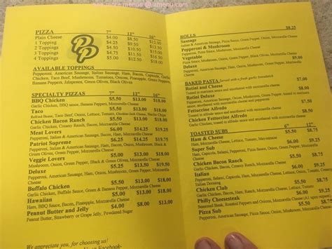 Menu at Patriot Pizza pizzeria, Monroeville