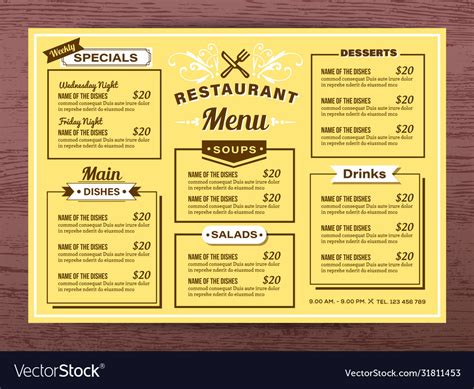 Yellow restaurant menu template Royalty Free Vector Image