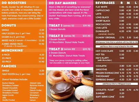 Menu at Dunkin' Donuts cafe, Rotorua