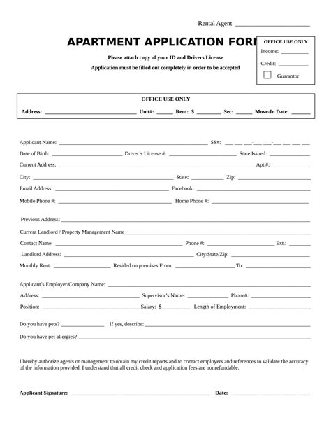 Apartment Application Form Fillable Pdf - Printable Forms Free Online