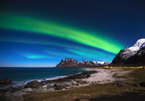 lofoten, Islands, Norway, Norwegian, Sea, The, Northern, Lights, Sky ...