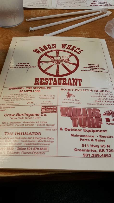 Menu at Wagon Wheel Restaurant, Greenbrier