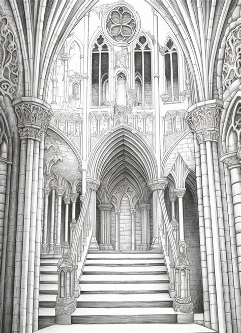 Premium Photo | A drawing of a gothic style church with a staircase ...