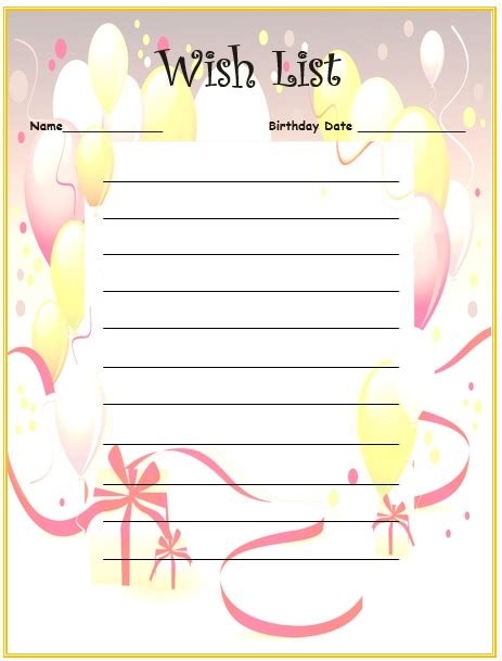 Birthday-Wish-List-Template 5 - Printable Samples