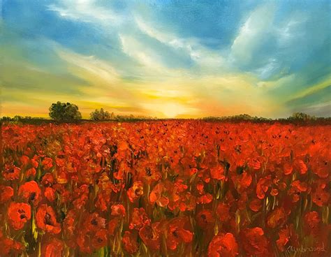 Poppy Field Sunset oil painting | Etsy | Sunset painting, Field paint ...