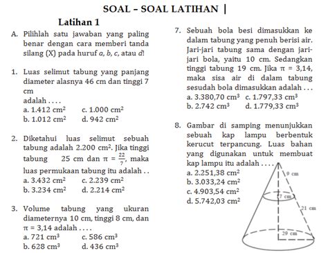 LATIHAN SOAL BANGUN RUANG SISI LENGKUNG 1 - MATEMATIKA