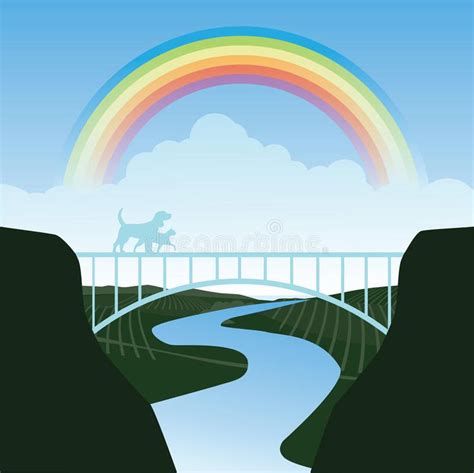 Pets crossing the rainbow bridge. EPS 10 vector stock illustration , #spon, #rainbow, #bridge, # ...