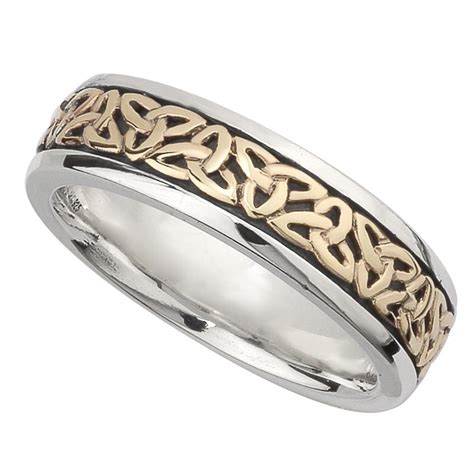 Irish Wedding Band - 10k Gold and Sterling Silver Ladies Celtic Trinity ...