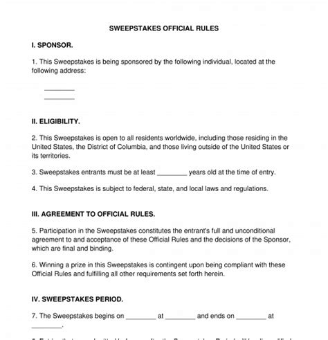 Sweepstakes Official Rules - Template - Word & PDF