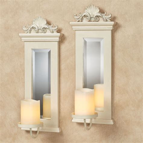 Ivory Acanthus Mirrored Wall Sconce Set