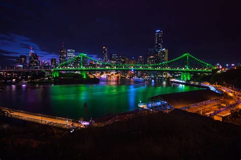 Australia Bridge Brisbane Building Night Skyscraper Story Bridge ...