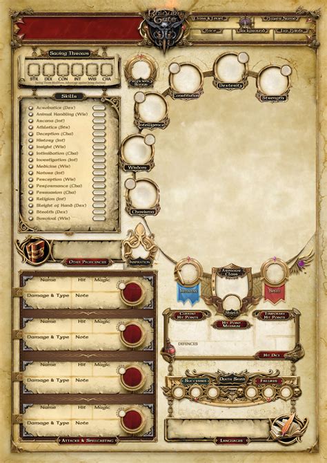 Baldurs Gate 3 Blank Character Sheet!