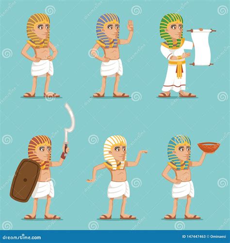 Egyptian Ancient People Traditional Historical Egipt Wear Characters Icons Set Cartoon Design ...