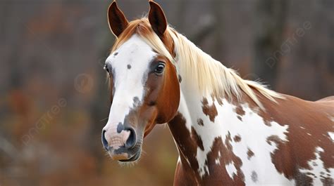 Beautiful Brown And White Horse With Spots Staring Into The Distance Background, Paint Horse ...