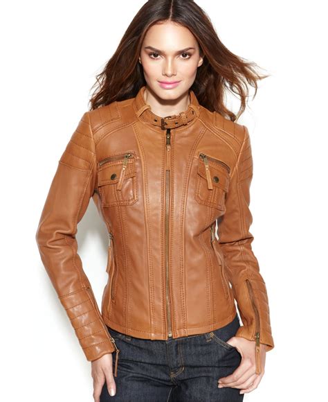 Lyst - Michael Kors Michael Leather Buckle-Collar Motorcycle Jacket in Brown