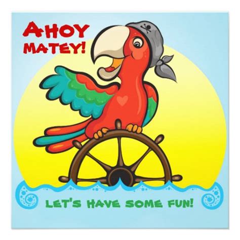 Ahoy Matey Pirate Parrot Birthday Party Invitation 5.25" Square Invitation Card | Zazzle