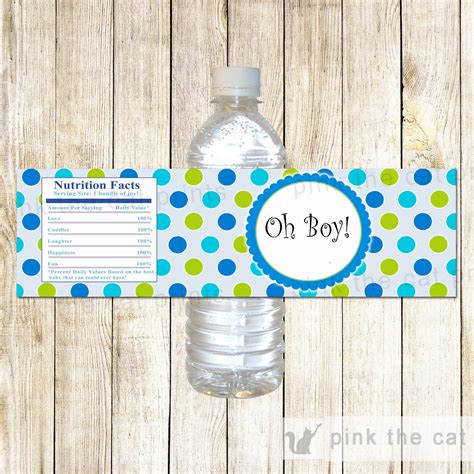 Oh Boy Baby Shower Water Bottle Label Wrapper Blue Green Polka Dots | Water bottle labels baby ...