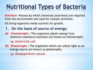 Nutritional requirements in bacteria | PPT