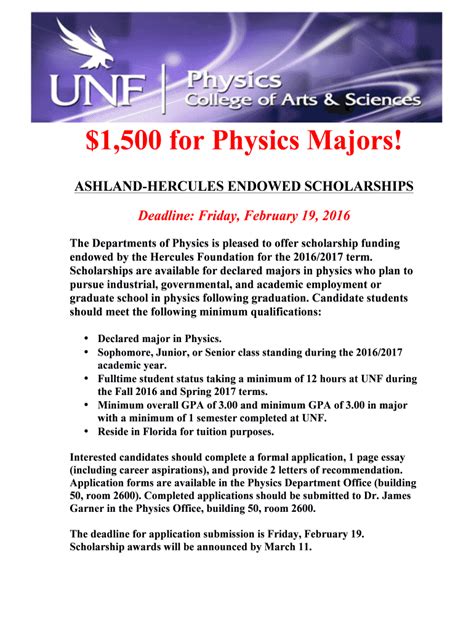 Fillable Online unf $1,500 for Physics Majors - unf Fax Email Print - pdfFiller