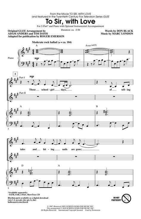 To Sir With Love Sheet Music by Roger Emerson (SKU: 08202718) - Stanton ...