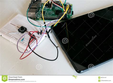 IoT Prototype Circuit With Single Board Connected To A Tablet Stock Image - Image of jumper ...