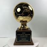 Gold Soccer Ball Resin on Walnut Base Trophy by Athletic Awards