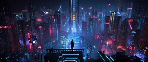 neon, city, artist, artwork, digital art, hd, buildings, 4k, behance, cyberpunk HD Wallpaper