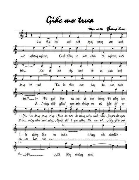 Sheet Giấc mơ trưa | Bản nhạc, Piano sheet, Bài hát