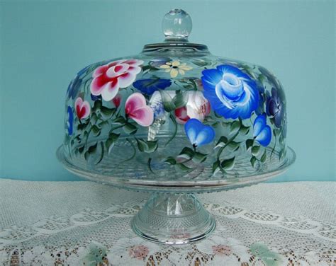 Glass Cake Stand-hand Painted-all Occasion/birthday Cake Display ...