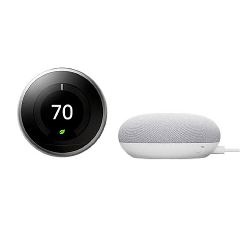 Google 3rd Generation Nest Learning Thermostat in Stainless Steel with Google Home Mini Chalk ...