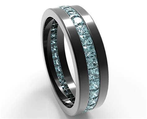 Black Gold Princess Cut Aquamarine Wedding Band For Men | Vidar Jewelry - Unique Custom ...