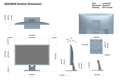 Dell e2218hn monitor Outline Dimension User Manual Reference Guide En us