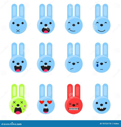 Bunny Smile Emoji Set. Emoticon Icon Flat Style Vector. Stock Vector ...