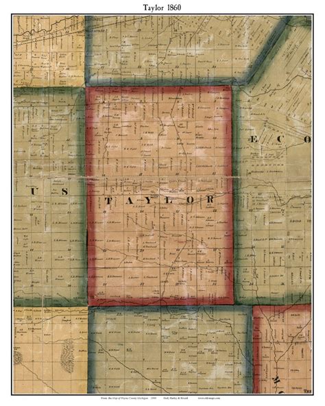 Taylor 1860 Old Town Map With Homeowner Names Michigan - Etsy