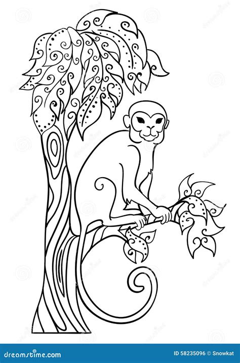 Monkey Sitting On A Tree. Stock Vector - Image: 58235096