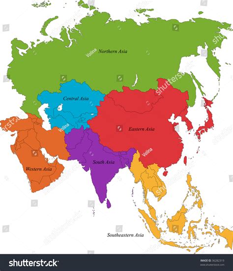 Colorful Asia Map Six Regions Stock Illustration 36282319 - Shutterstock