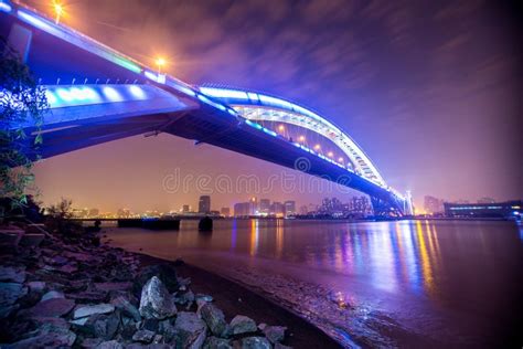 Night view of the bridge stock photo. Image of neon, beautiful - 36198740