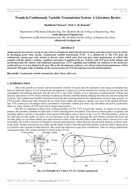 (PDF) Trends in Continuously Variable Transmission System: A Literature Review