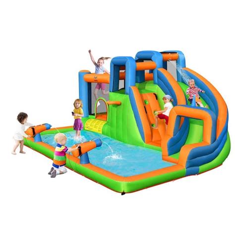 Costway Inflatable Water Slide Giant Bounce House Castle with Dual Climbing Walls Blower ...