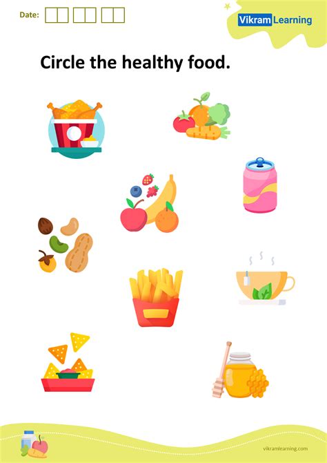 Download circle the healthy food. worksheets | vikramlearning.com