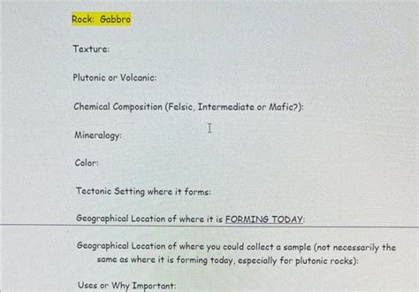 Solved Rock: Gabbro Texture: Plutonic or Volcanic: Chemical | Chegg.com